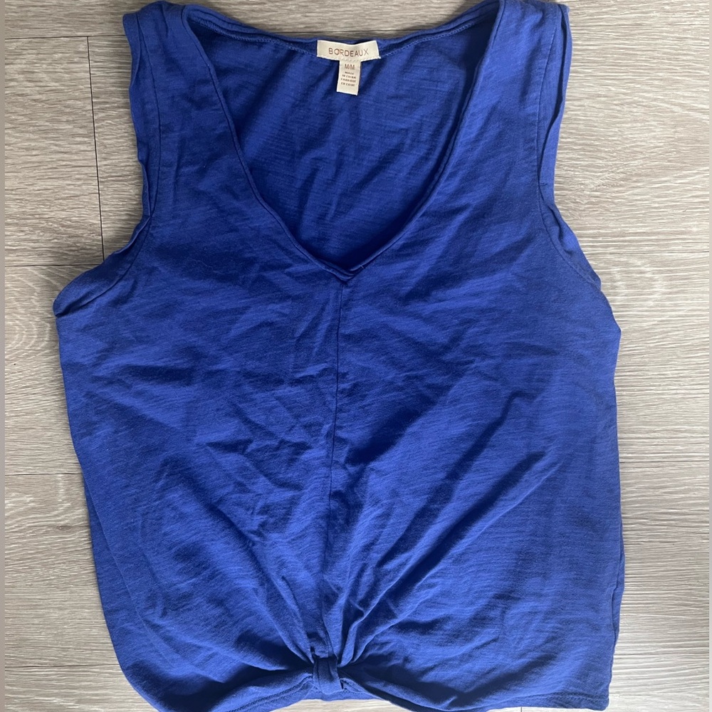Anthropologie Bordeaux Indigo Purple Blue Tank front knot Medium